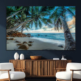 39679-MGV-CV-36X24-Tropical Palm Beach Wall Art – Serene Ocean Canvas Print with Palm Trees and Rocks, Coastal Paradise Decor for Living Room or