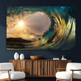 38256-MGV-CV-36X24-Ocean Wave Wall Art – Stunning Sunrise Through Curling Wave Canvas Print, Coastal Surf Photography Seascape Decor for Living Room,