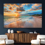 41572-MGV-CV-36X24-Sunset Beach Wall Art – Ocean Waves and Palm Trees Canvas Print, Tropical Coastal Sunset Seascape Decor for Living Room, Bedroom