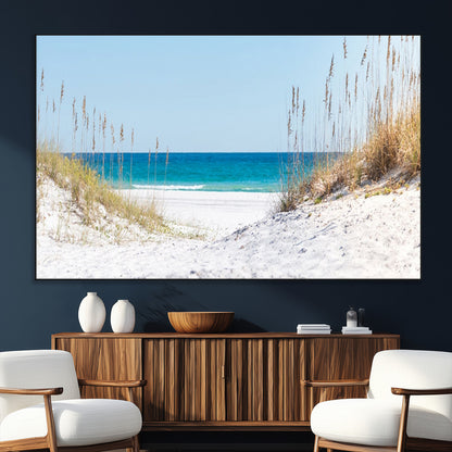 58498-MGV-CV-36X24-White Sandy Beach Wall Art – Panoramic Coastal Canvas Print, Ocean View Decor for Living Room, Bedroom, Office, Relaxing Seaside