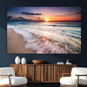 99906-MGV-CV-36X24-Morning Tide Canvas Print – Soft Sunrise Ocean Waves Wall Art, Coastal Serenity Decor for Home & Office