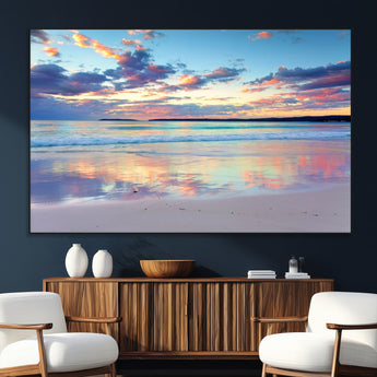 56723-MGV-CV-36X24-Serene Sunset Beach Wall Art – Panoramic Coastal Canvas Print, Peaceful Ocean Reflection Decor for Living Room, Bedroom or Office