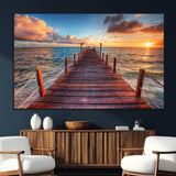 28836-MGV-CV-36X24-Ocean Pier Sunset Wall Art – Wooden Dock and Golden Horizon Canvas Print, Coastal Seascape Photography for Living Room, Bedroom,