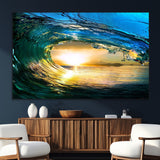 19378-MGV-CV-36X24-Ocean Wave Sunset Wall Art – Vibrant Surf and Golden Horizon Canvas Print, Coastal Seascape Photography for Living Room, Bedroom,
