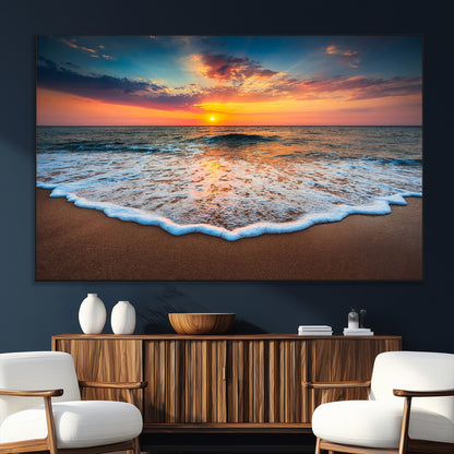16110-MGV-CV-36X24-Ocean Sunset Wall Art – Vibrant Beach Waves and Horizon Canvas Print, Relaxing Coastal Seascape Decor for Living Room or Bedroom