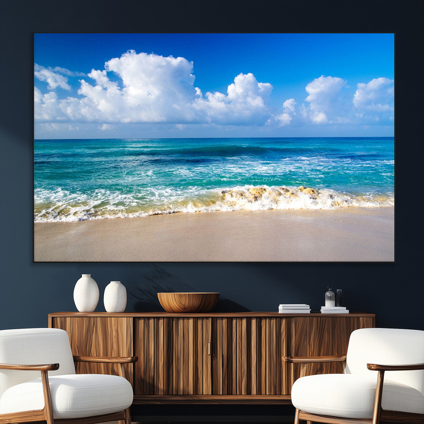 60364-MGV-CV-36X24-Tropical Ocean Wave Wall Art – Serene Blue Sea and White Sand Beach Canvas Print, Coastal Landscape Decor for Living Room, Bedroom