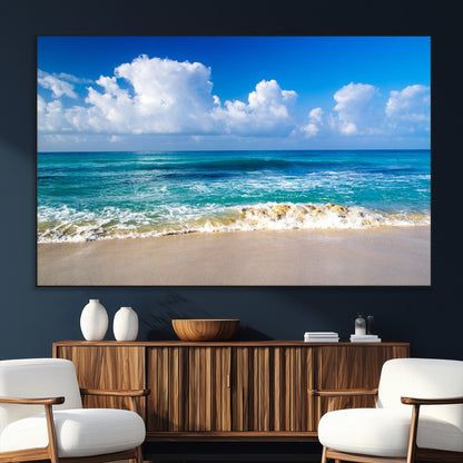 60364-MGV-CV-36X24-Tropical Ocean Wave Wall Art – Serene Blue Sea and White Sand Beach Canvas Print, Coastal Landscape Decor for Living Room, Bedroom