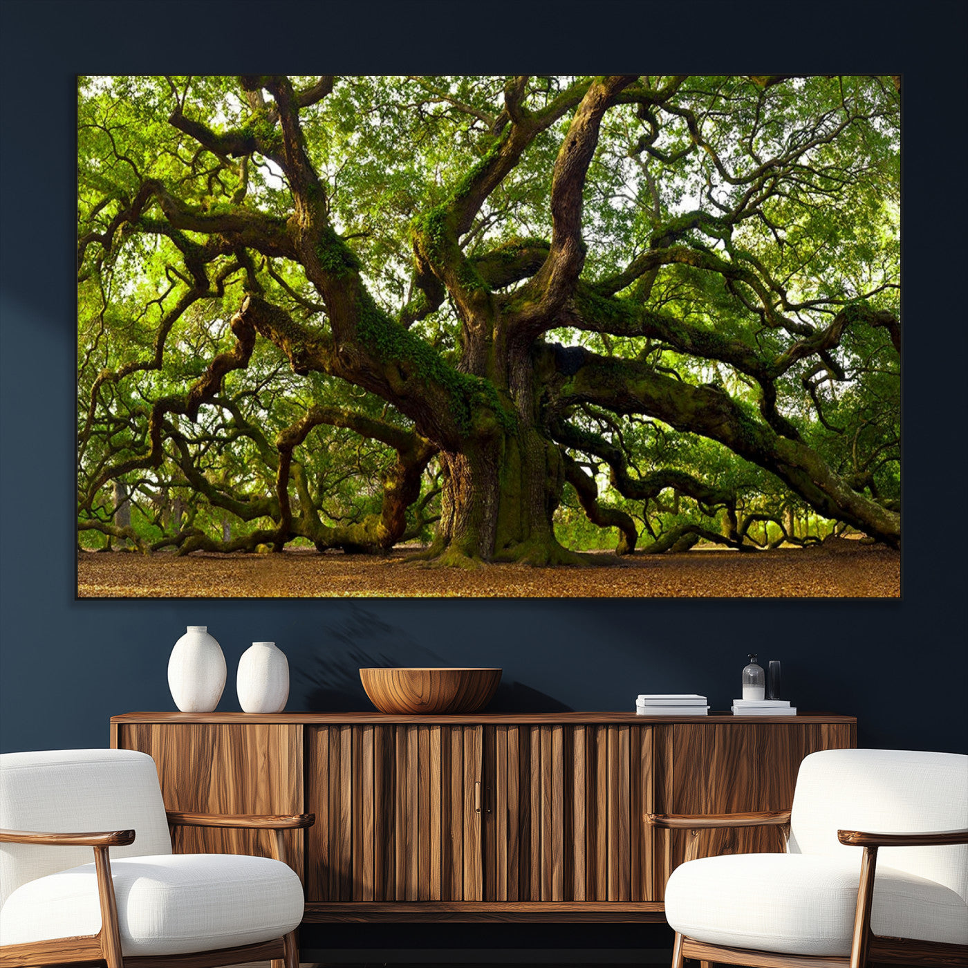 29407-MGV-CV-36X24-Ancient Oak Tree Wall Art – Majestic Nature Canvas Print, Large Tree Photography Decor for Living Room