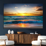 50627-MGV-CV-36X24-Ocean Sunset Wall Art – Serene Beach Canvas Print with Waves and Golden Sky, Coastal Decor for Living Room or Office