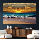 83389-MGV-CV-36X24-Ocean Sunrise Wall Art – Vibrant Beach Waves Canvas Print, Coastal Seascape Decor for Living Room or Office