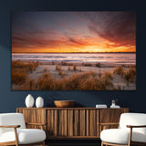 90176-MGV-CV-36X24-Beach Sunset Wall Art – Coastal Sand Dune Canvas Print with Ocean Waves and Dramatic Sky, Seaside Landscape Decor for Living Room