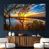 66839-MGV-CV-36X24-Lake Sunset Wall Art – Golden Hour Canvas Print with Trees and Water Reflection, Scenic Landscape Photography for Living Room,