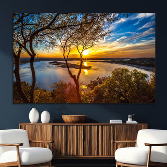 66839-MGV-CV-36X24-Lake Sunset Wall Art – Golden Hour Canvas Print with Trees and Water Reflection, Scenic Landscape Photography for Living Room,