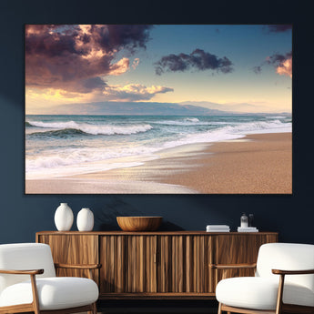 42253-MGV-CV-36X24-Serene Beach Waves Wall Art – Tranquil Ocean Horizon Canvas Print, Coastal Seascape Decor for Living Room or Office Wall