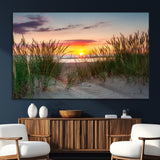 25576-MGV-CV-36X24-Beach Grass Sunset Wall Art – Coastal Sand Dune Landscape Canvas Print, Ocean View Nature Decor for Living Room or Office Wall