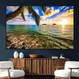 68606-SEG-FC-51X34_Oversize_Oversize-Tropical Palm Tree Ocean Wall Art – Sunset Beach Seascape Print, Coastal Paradise Decor for Living Room or Office