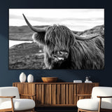 83810-SEG-FC-51X34_Oversize_Oversize-Highland Cow Wall Art – Black and White Highland Cattle Print, Rustic Farmhouse Animal Decor for Living Room or Office