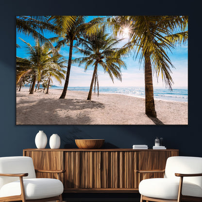 98175-MGV-CV-36X24-Tropical Palm Beach Wall Art – Relaxing Ocean Shore Canvas Print with Palm Trees, Coastal Summer Decor for Living Room, Bedroom or