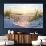 48907-MGV-CV-36X24-Beach Sunset Wall Art – Coastal Sand Dunes and Ocean View Canvas Print, Serene Seaside Landscape Painting for Living Room, Bedroom