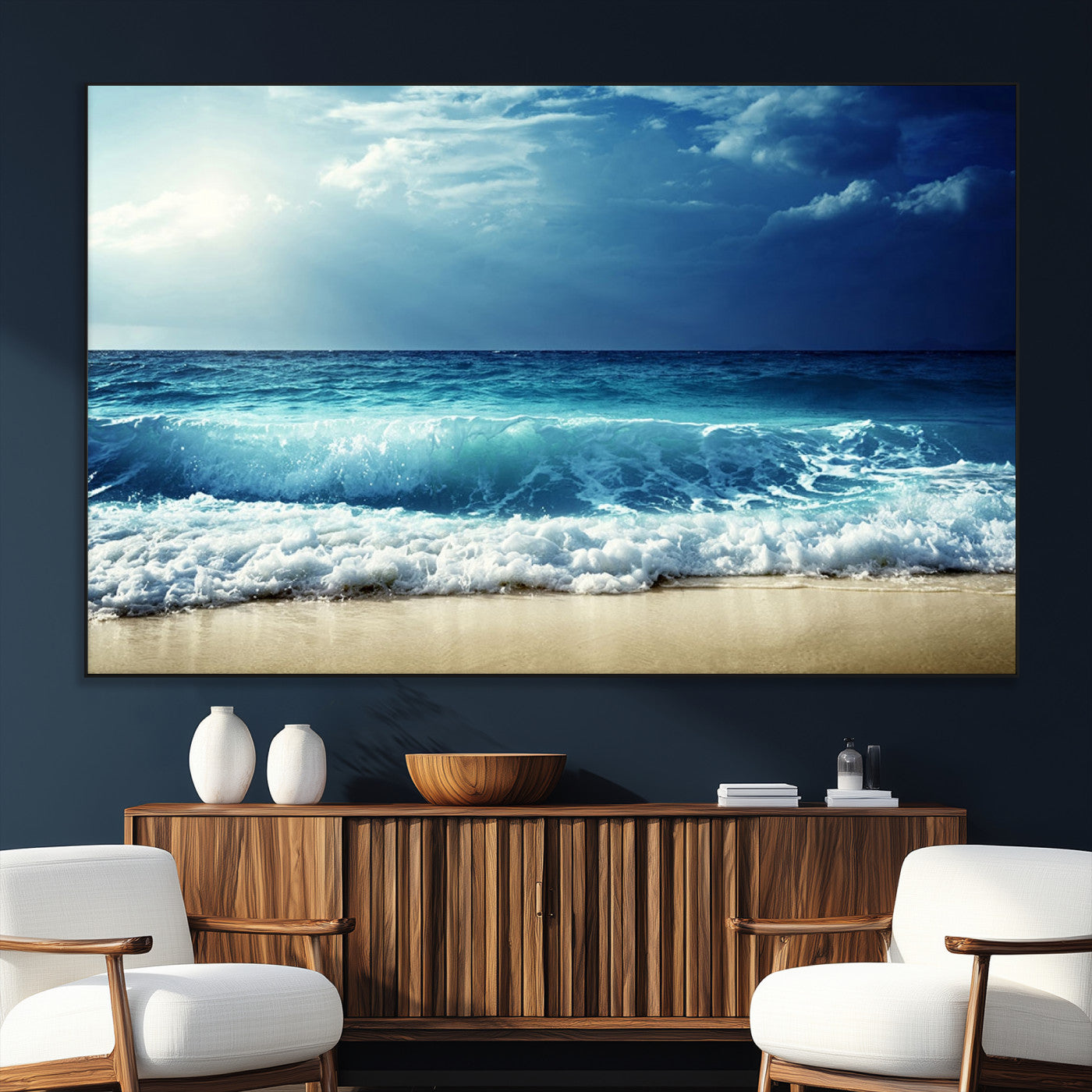 84116-MGV-CV-36X24-Ocean Wave Wall Art – Blue Sea and Beach Canvas Print, Coastal Seascape Photography Artwork for Living Room, Bedroom, or Office