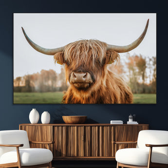 64824-MGV-CV-36X24-Highland Cow Wall Art – Rustic Scottish Bull Canvas Print, Farmhouse Animal Decor for Living Room, Bedroom, Office or Cabin