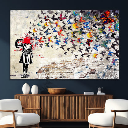 88654-MGV-CV-36X24-Butterfly Explosion Graffiti Wall Art – Street Art Canvas Print, Colorful Butterfly Spray Mural, Modern Abstract Urban Wall Decor