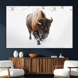 19889-MGV-CV-36X24-Snow Bison Wall Art – Majestic Buffalo Winter Landscape Canvas Print, Rustic Wildlife Photography Decor for Cabin, Lodge, Living