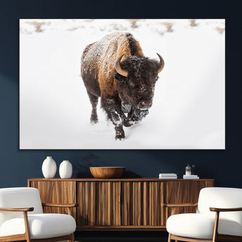 19889-MGV-CV-36X24-Snow Bison Wall Art – Majestic Buffalo Winter Landscape Canvas Print, Rustic Wildlife Photography Decor for Cabin, Lodge, Living