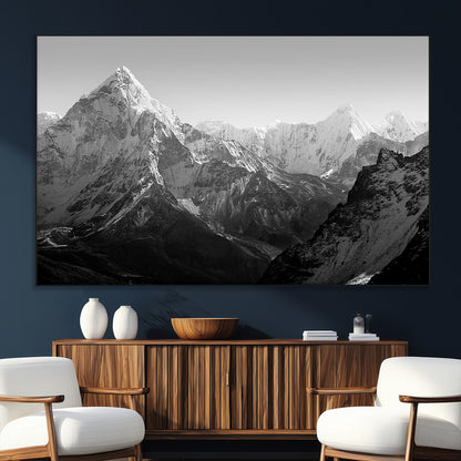 10775-MGV-CV-36X24-Snow Capped Mountain Wall Art – Black and White Canvas Print of Majestic Peaks, Nature Landscape Photography for Office, Bedroom,