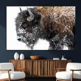 24304-MGV-CV-36X24-Bison Wall Art Canvas Print, Framed Winter Bison Art Picture Print, Snowy Buffalo Perfect Rustic Farmhouse Decor Artwork