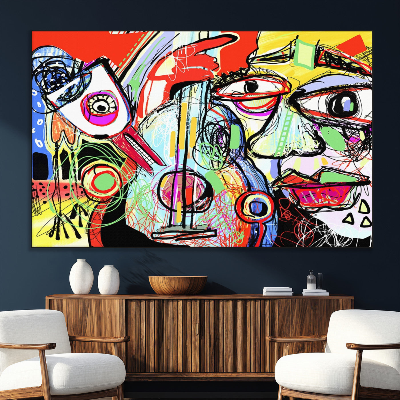 37796-MGV-CV-36X24-Picasso Style Wall Art Canvas Print, Framed Picasso Art Picture Print, Picasso Cubism Perfect Modern Abstract Decor Artwork