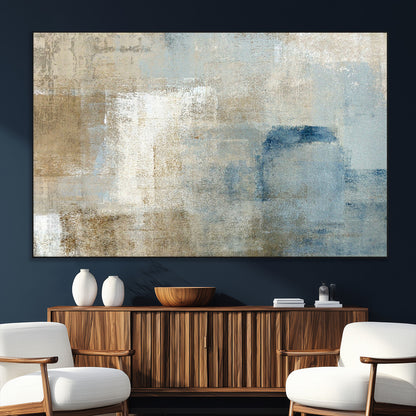 38126-MGV-CV-36X24-Neutral Abstract Wall Art – Modern Beige and Blue Canvas Print and Minimalist Textured Painting for Living Room, Bedroom or Office