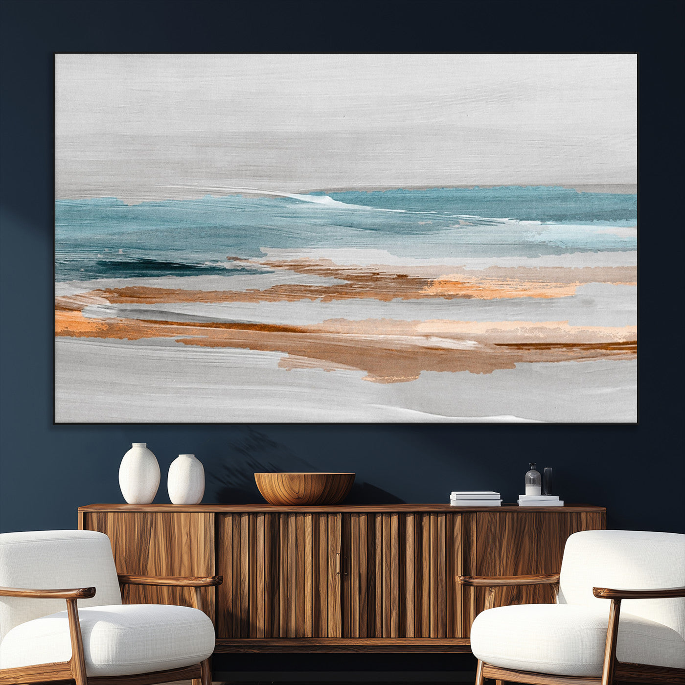 23430-MGV-CV-36X24-Abstract Coastal Wall Art – Modern Ocean Horizon Canvas Print, Minimalist Beach Scene Painting for Bedroom, Living Room, Office or