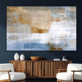 72354-MGV-CV-36X24-Blue and Gold Abstract Wall Art – Modern Minimalist Canvas Print, Textured Contemporary Painting for Living Room, Bedroom, or