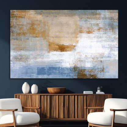 72354-MGV-CV-36X24-Blue and Gold Abstract Wall Art – Modern Minimalist Canvas Print, Textured Contemporary Painting for Living Room, Bedroom, or
