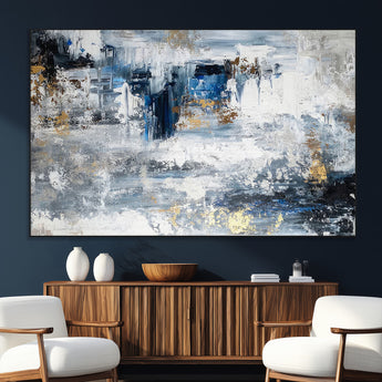 59716-MGV-CV-36X24-Abstract Blue and Gold Wall Art – Modern Textured Canvas Print, Contemporary Painting for Living Room, Bedroom, or Office Decor