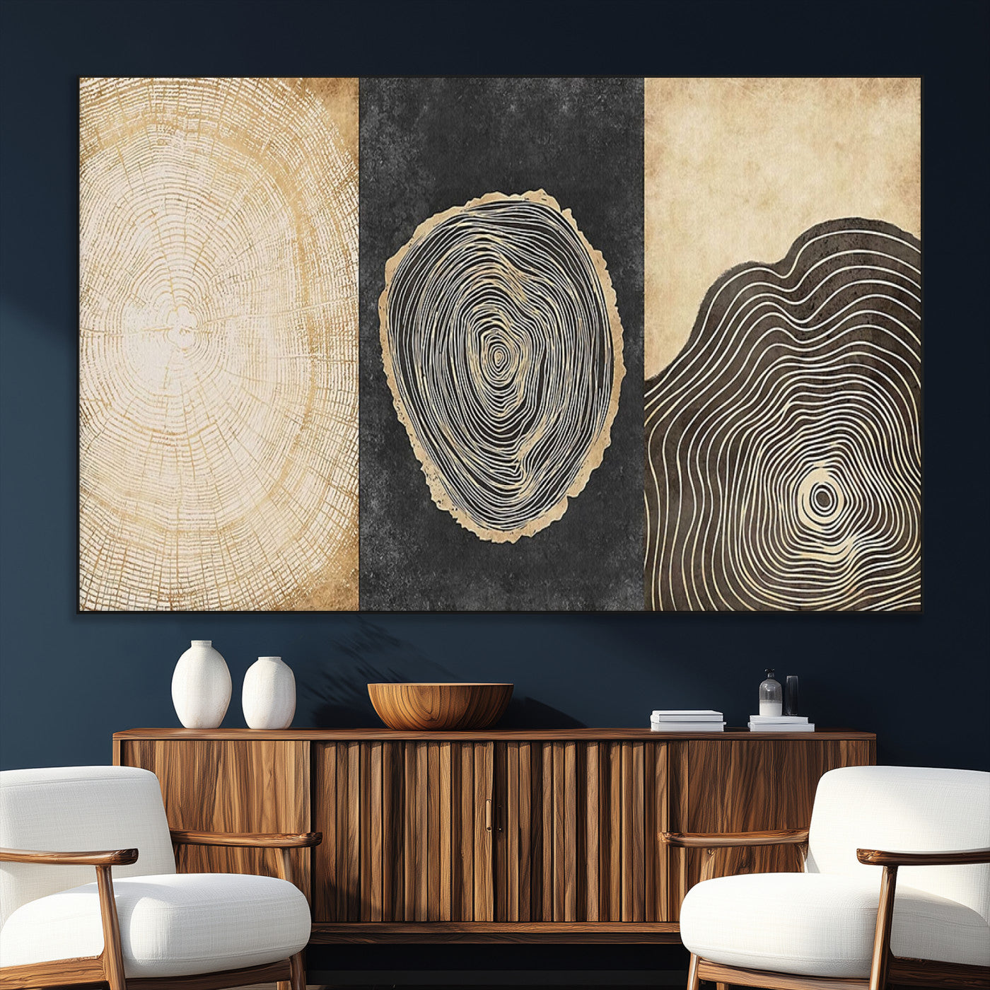 77785-MGV-CV-36X24-Tree Ring Abstract Wall Art – Rustic Wood Growth Pattern Canvas Prints, Modern Nature-Inspired Decor for Living Room or Office