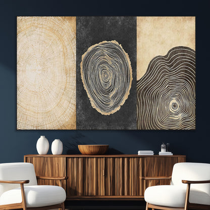 77785-MGV-CV-36X24-Tree Ring Abstract Wall Art – Rustic Wood Growth Pattern Canvas Prints, Modern Nature-Inspired Decor for Living Room or Office