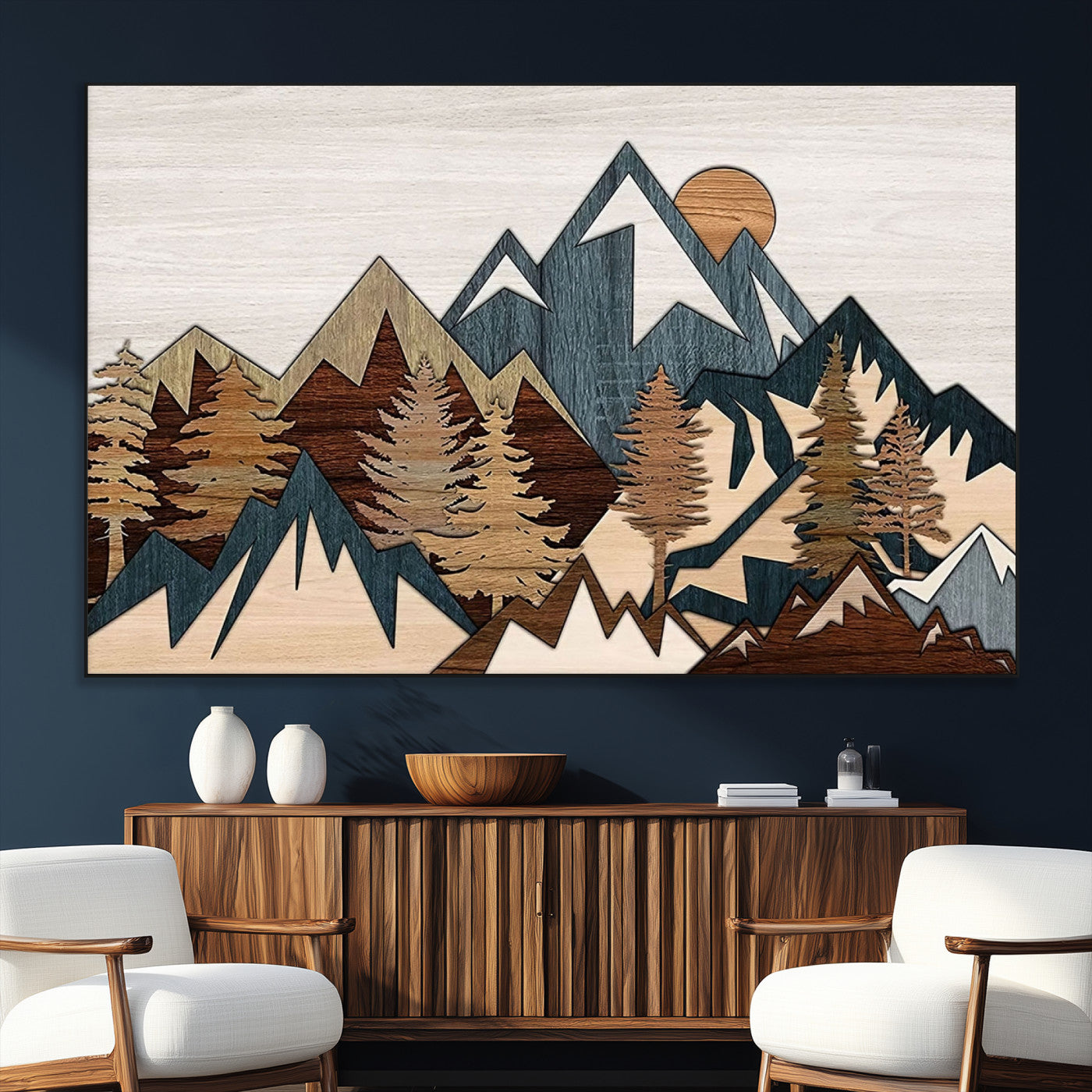 67950-MGV-CV-36X24-Modern Wood Wall Art Canvas Print, Framed Mountain Range Art Picture Print, Wood Mountain Range Perfect Rustic Decor Artwork