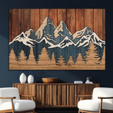 41330-MGV-CV-36X24-Rustic Mountain Wall Art – Wooden Nature Scene with Trees and Peaks, Handmade 3D Layered Decor for Living Room, Cabin or Office