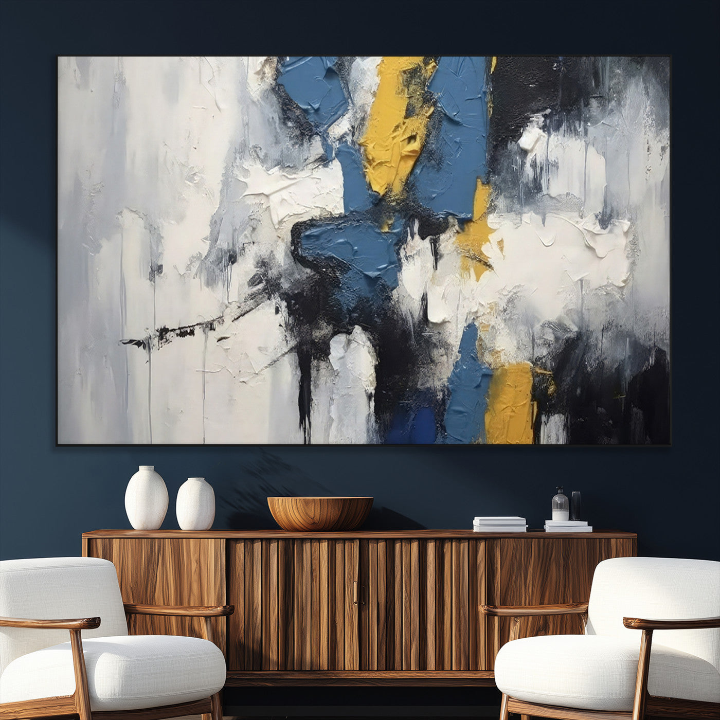 63850-SEG-FC-51X34_Oversize_Oversize-Abstract Blue and Yellow Wall Art – Modern Textured Canvas Painting, Bold Contemporary Artwork for Living Room, Bedroom or Office