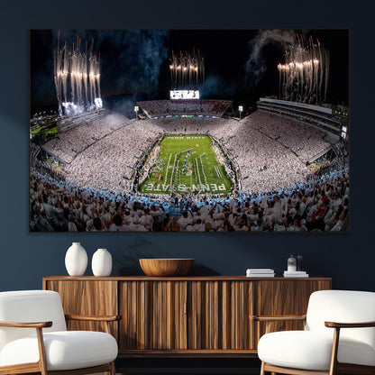 11391-MGV-CV-36X24-Penn State Stadium Wall Art – Panoramic White Out Football Game Canvas Print, College Sports Decor for Office, Man Cave, or Living