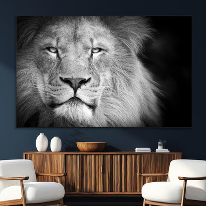 94453-MGV-CV-36X24-Lion Portrait Wall Art – Black and White King of the Jungle Canvas Print, Safari Wildlife Decor for Office, Bedroom, or Living