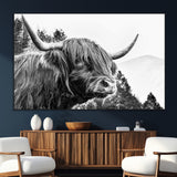 61570-SEG-FC-51X34_Oversize_Oversize-Highland Cow Wall Art – Black and White Scottish Bull Canvas Print, Rustic Farmhouse Animal Decor for Living Room, Bedroom, or