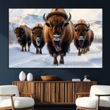 56701-SEG-FC-51X34_Oversize_Oversize-Bison Herd Wall Art – Buffalo Walking in Snowy Mountains Canvas Print, Rustic Wildlife Decor for Cabin, Lodge, or Living Room