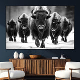 79872-SEG-FC-51X34_Oversize_Oversize-Bison Herd Wall Art – Black and White Buffalo on Snow Canvas Print, Rustic Wildlife Decor for Lodge, Cabin, or Living Room
