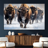 80512-MGV-CV-36X24-Bison Herd Wall Art – Buffalo Running in Snow Canvas Print, Rustic Wildlife Photography Decor for Cabin, Lodge, or Living Room
