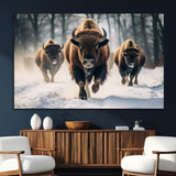 56549-SEG-FC-51X34_Oversize_Oversize-Wild Bison Wall Art – Majestic Buffalo Herd Running in Snow Canvas Print, Rustic Wildlife Photography Decor for Cabin, Lodge, or