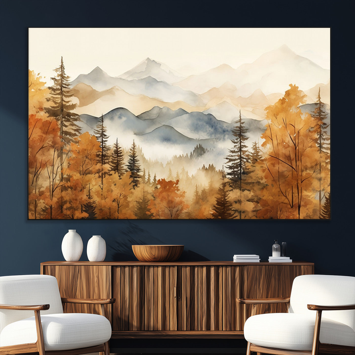 72950-SEG-FC-51X34_Oversize_Oversize-Autumn Mountain Forest Wall Art – Golden Fall Landscape Canvas Print, Nature-Inspired Home Decor for Living Room, Bedroom or