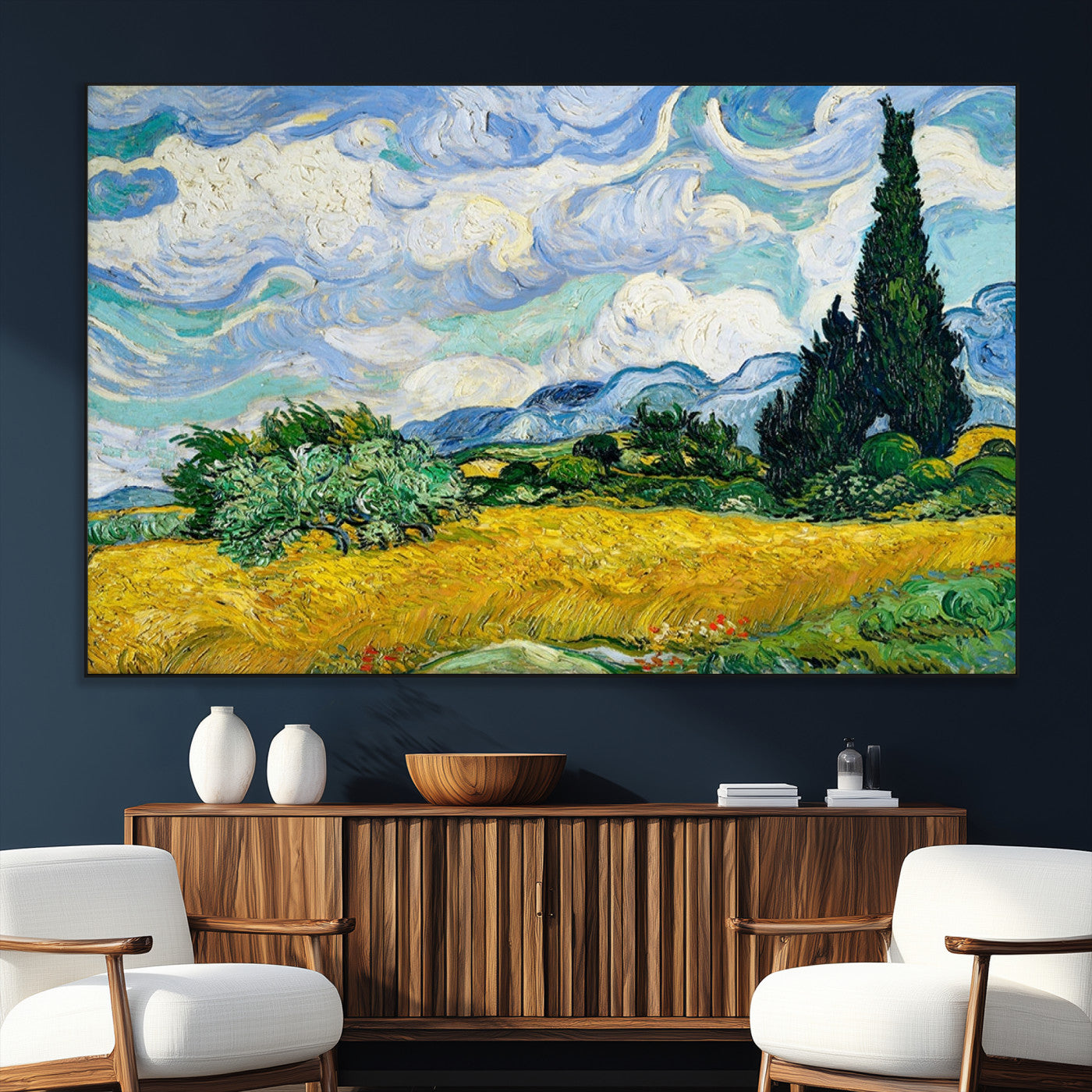 97252-SEG-FC-51X34_Oversize_Oversize-Wheat Field with Cypress – Van Gogh Wall Art, Impressionist Landscape Canvas Print, Rustic Home Decor for Living Room or Office